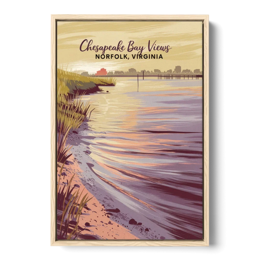 Norfolk Chesapeake Bay Views - Oak Framed Canvas Wall Art - Front