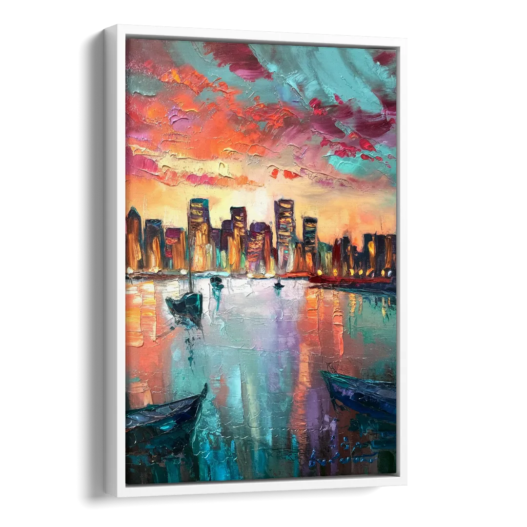 Norfolk Harbor Reflections Side - White Canvas Wall Art