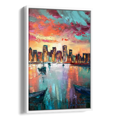 Norfolk Harbor Reflections Side - White Canvas Wall Art