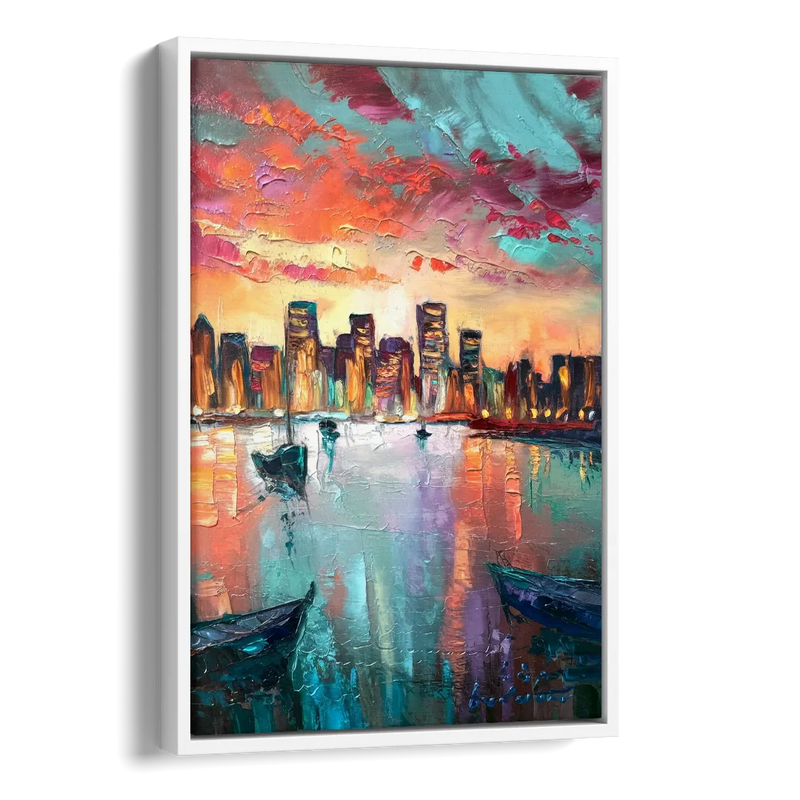 Norfolk Harbor Reflections Side - White Canvas Wall Art