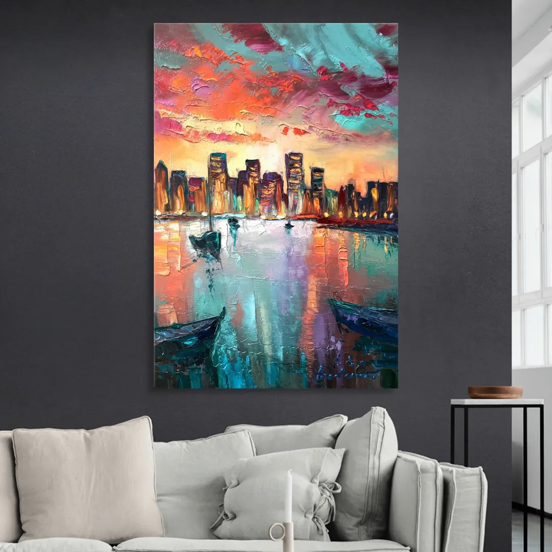 Norfolk Harbor Reflections Sitting Room - Canvas Wall Art