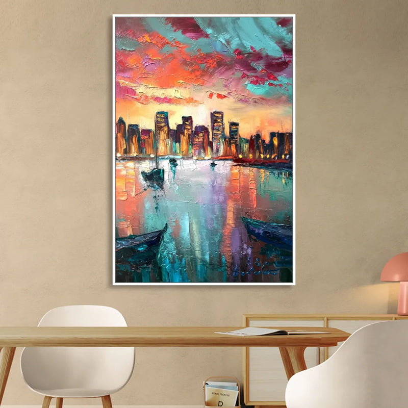 Norfolk Harbor Reflections Living Room - White Canvas Wall Art
