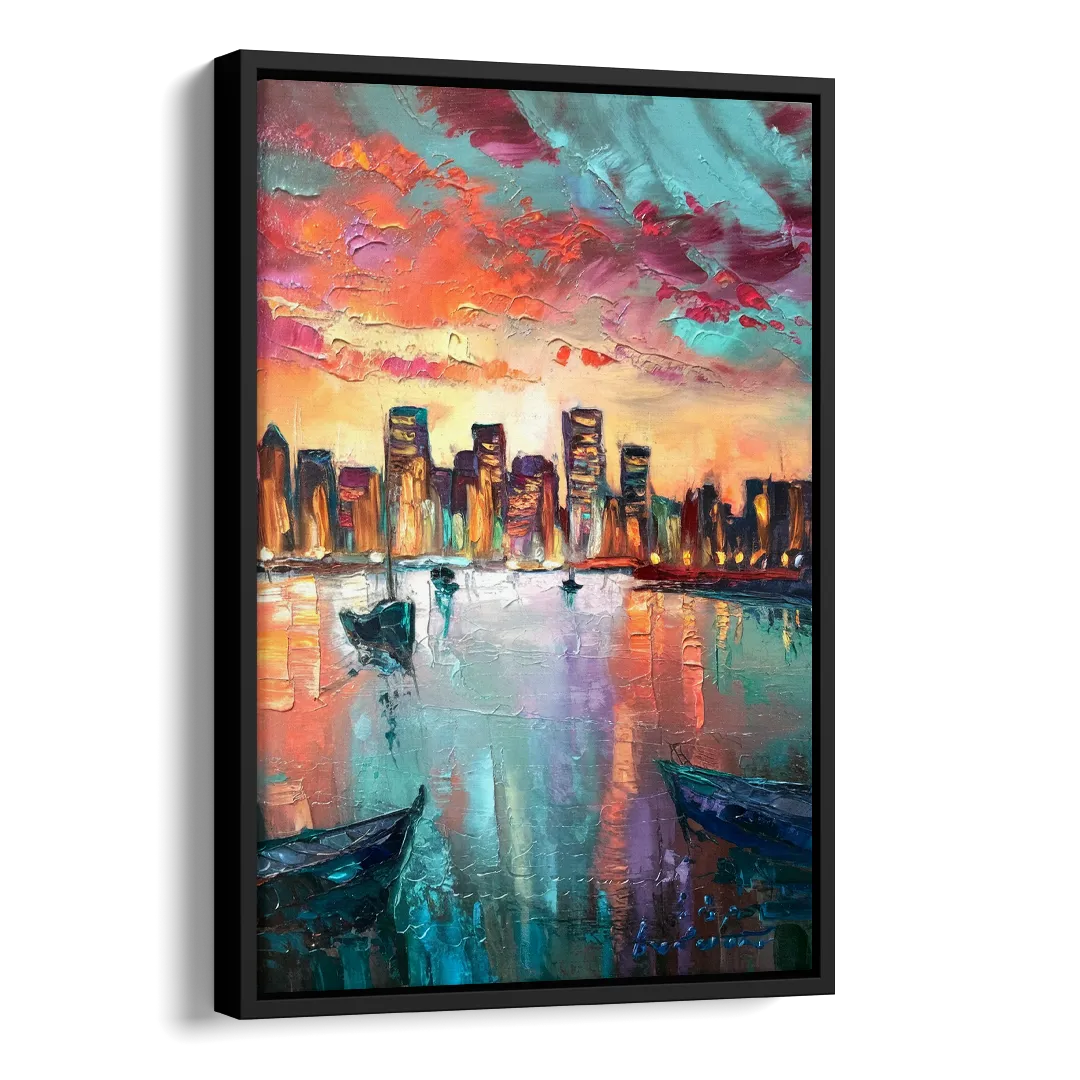 Norfolk Harbor Reflections Side - Black Canvas Wall Art