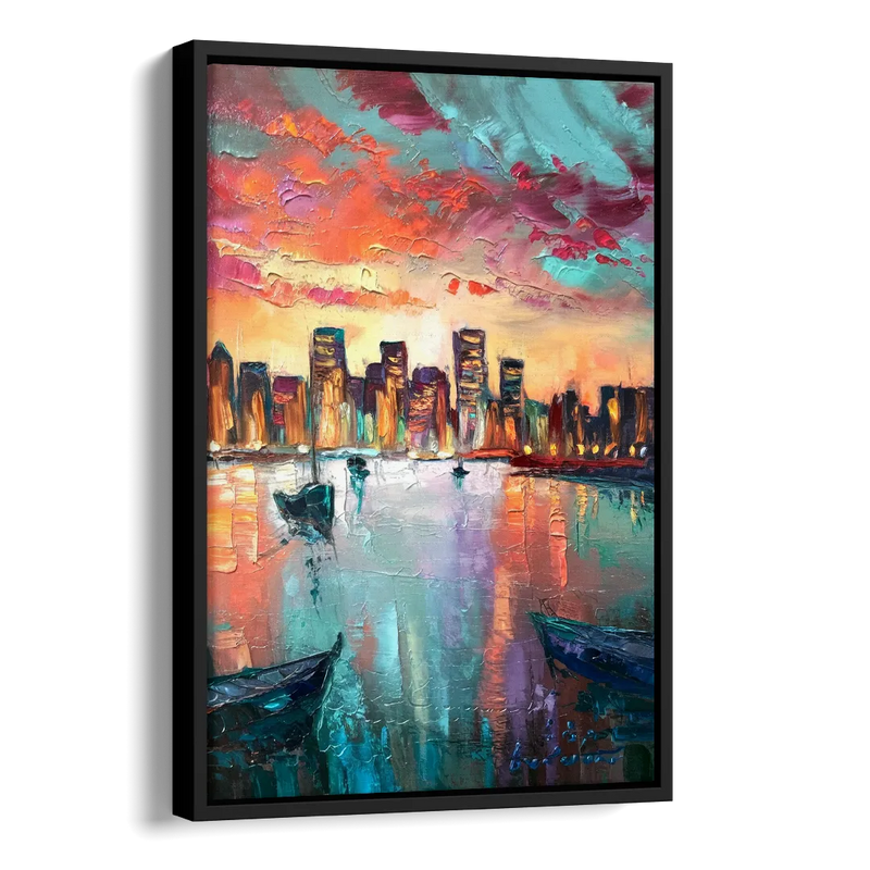 Norfolk Harbor Reflections Side - Black Canvas Wall Art