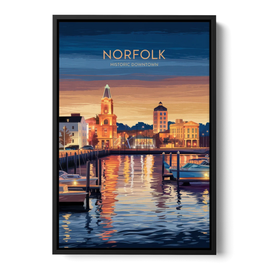 Norfolk Historic Downtown - Black Framed Canvas Wall Art - Front