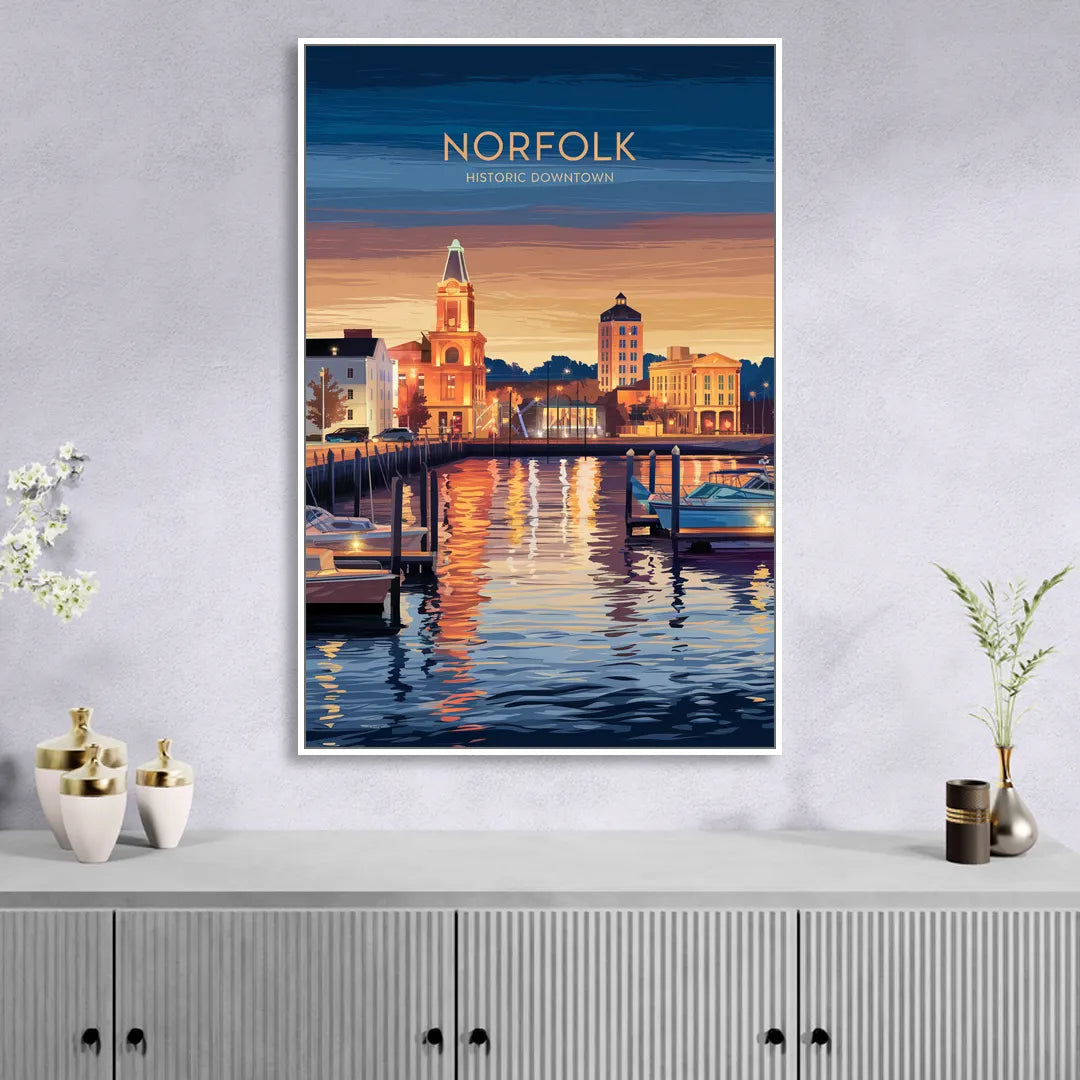 Norfolk Historic Downtown Living Room - White Canvas Wall Art