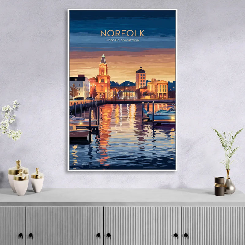 Norfolk Historic Downtown Living Room - White Canvas Wall Art