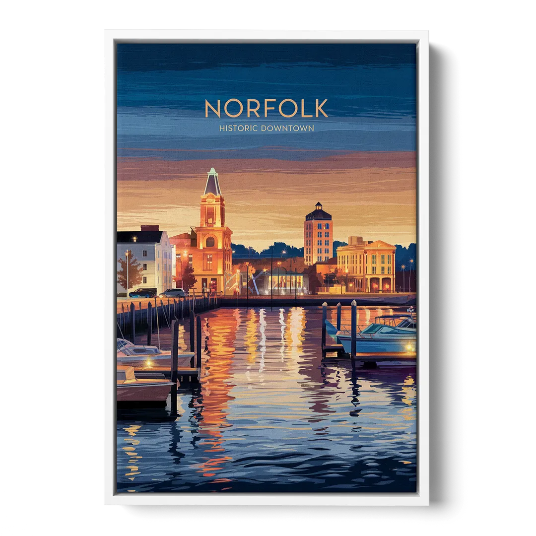 Norfolk Historic Downtown Front - White Canvas Wall Art
