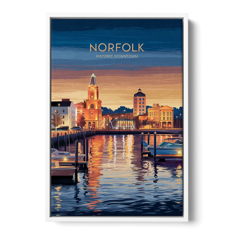 Norfolk Historic Downtown Front - White Canvas Wall Art