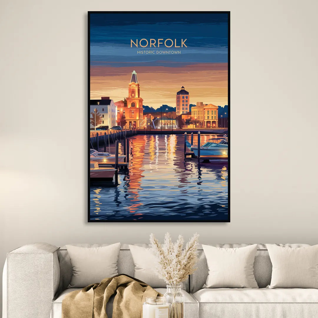 Norfolk Historic Downtown Living Room - Black Canvas Wall Art