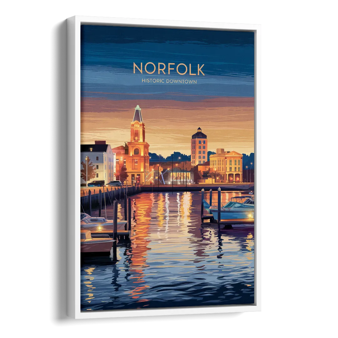 Norfolk Historic Downtown Side - White Canvas Wall Art
