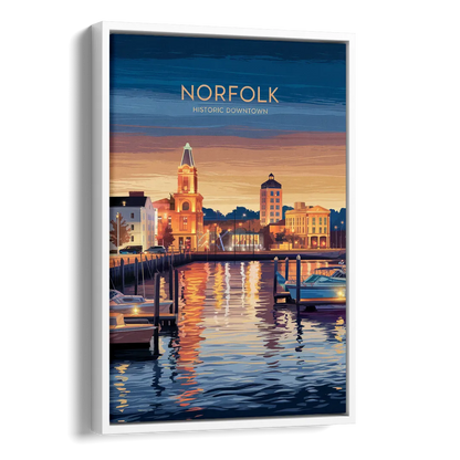 Norfolk Historic Downtown Side - White Canvas Wall Art