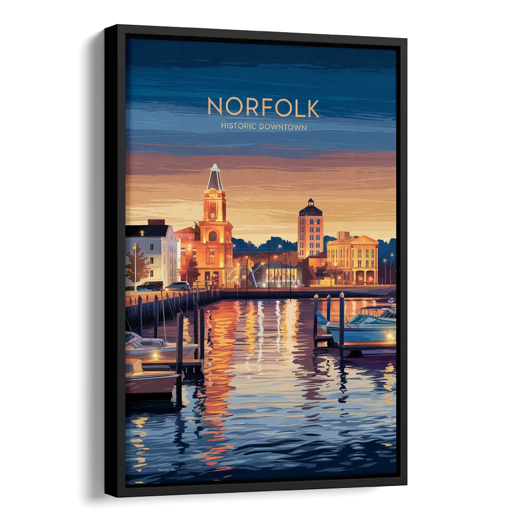 Norfolk Historic Downtown Side - Black Canvas Wall Art