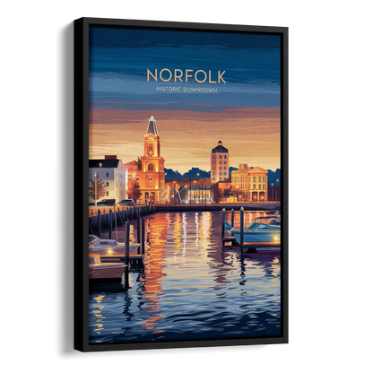Norfolk Historic Downtown Side - Black Canvas Wall Art