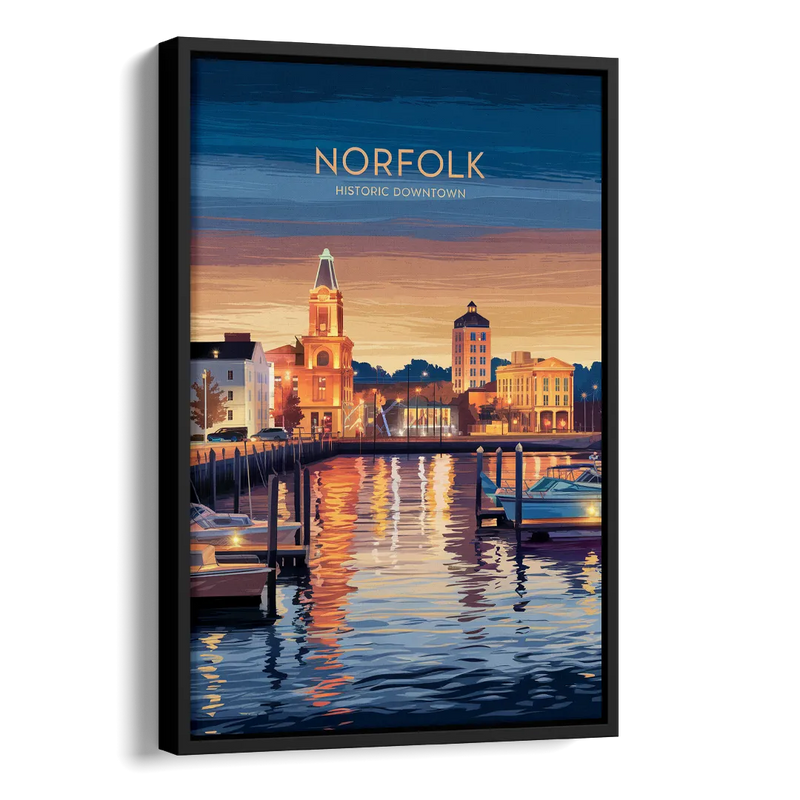 Norfolk Historic Downtown Side - Black Canvas Wall Art