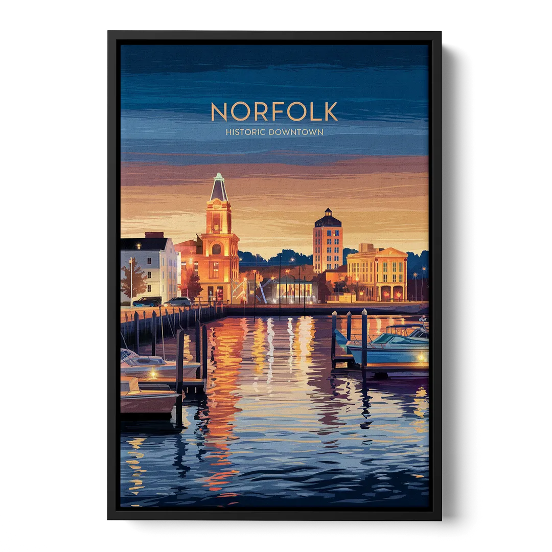 Norfolk Historic Downtown Front - Black Canvas Wall Art