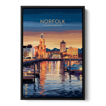 Norfolk Historic Downtown Front - Black Canvas Wall Art
