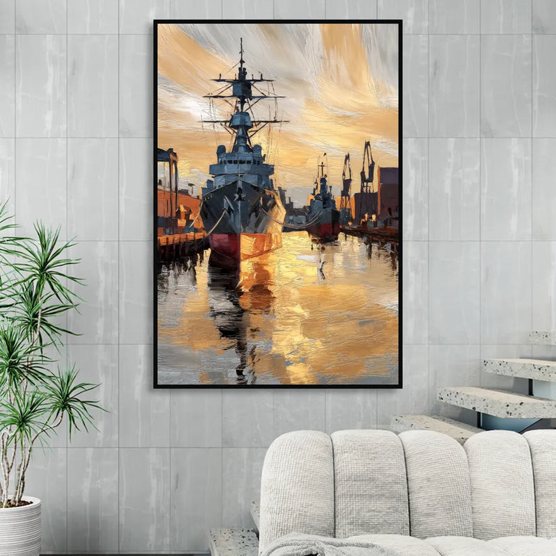 Norfolk Naval Shipyard Tribute Living Room - Black Canvas Wall Art