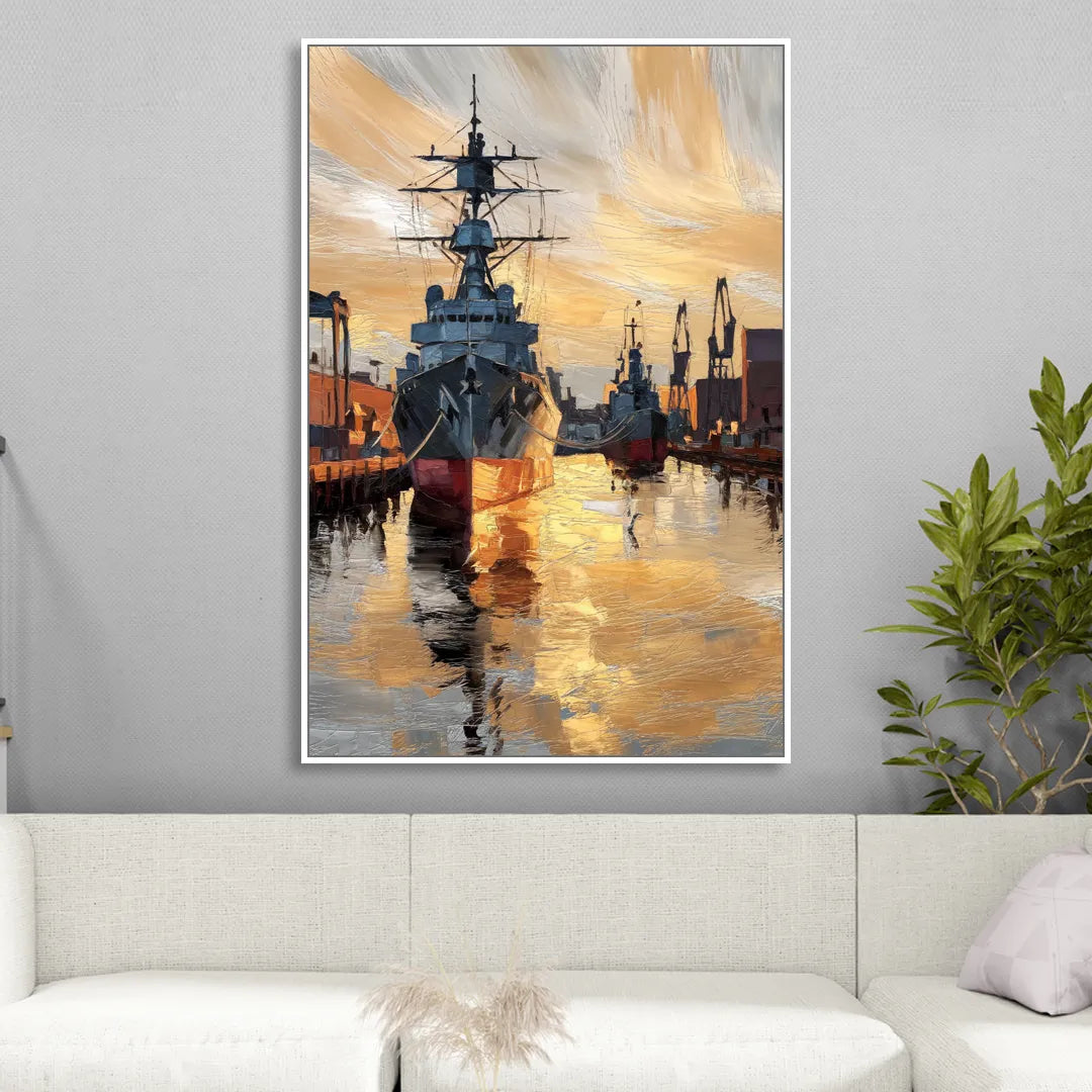 Norfolk Naval Shipyard Tribute Living Room - White Canvas Wall Art