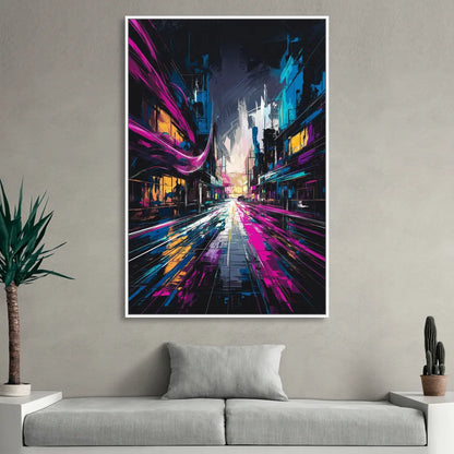 Norfolk Neon District Vibes Living Room - White Canvas Wall Art