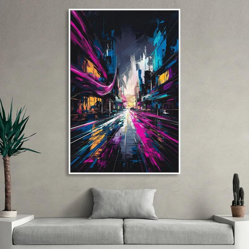 Norfolk Neon District Vibes Living Room - White Canvas Wall Art