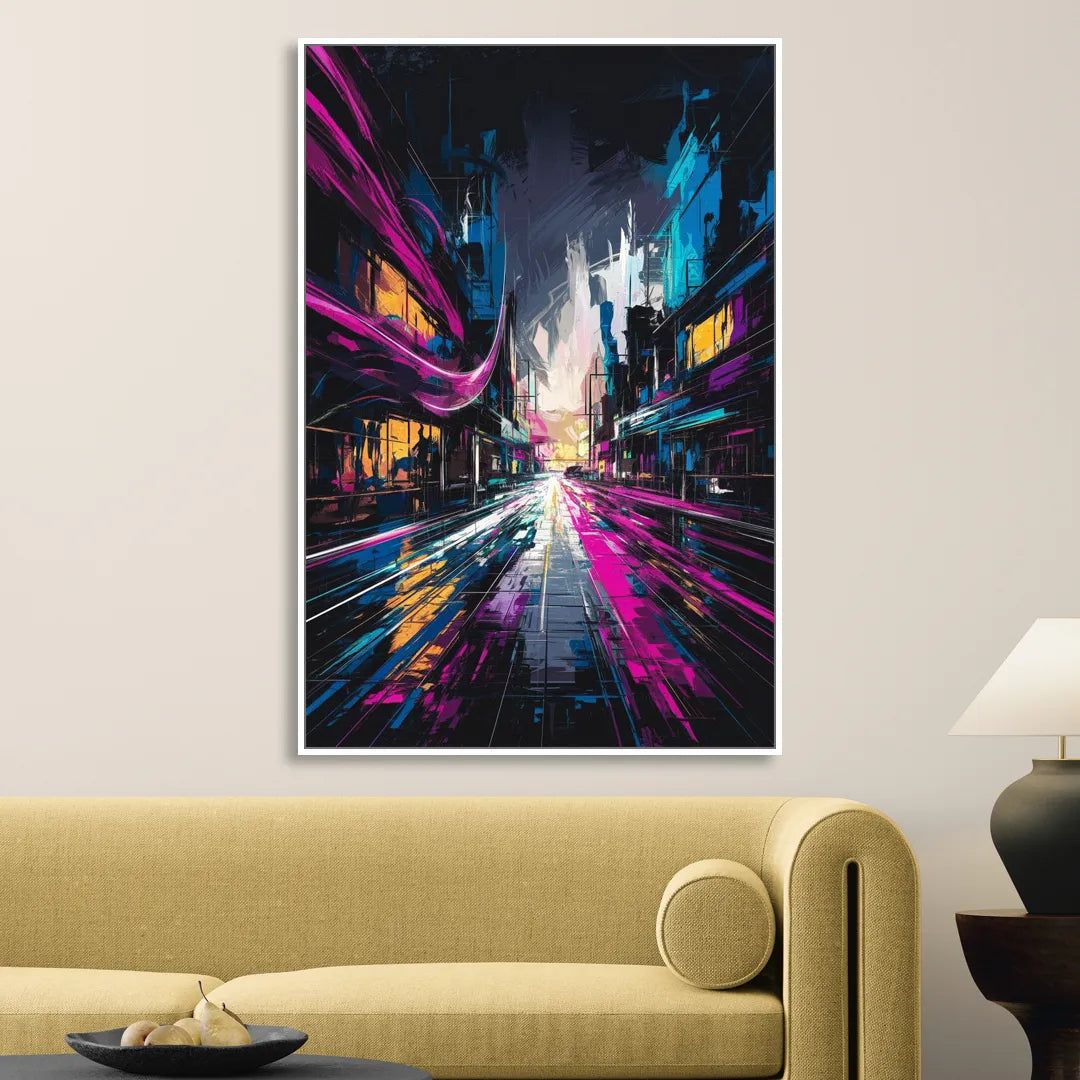 Norfolk Neon District Vibes Sitting Room - White Canvas Wall Art