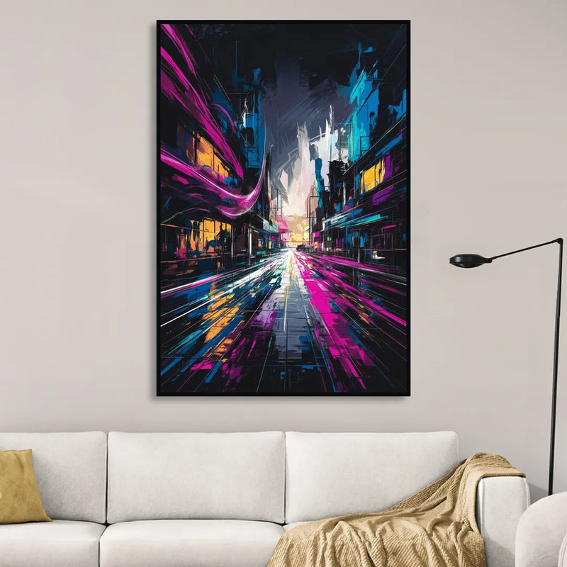 Norfolk Neon District Vibes Living Room - Black Canvas Wall Art