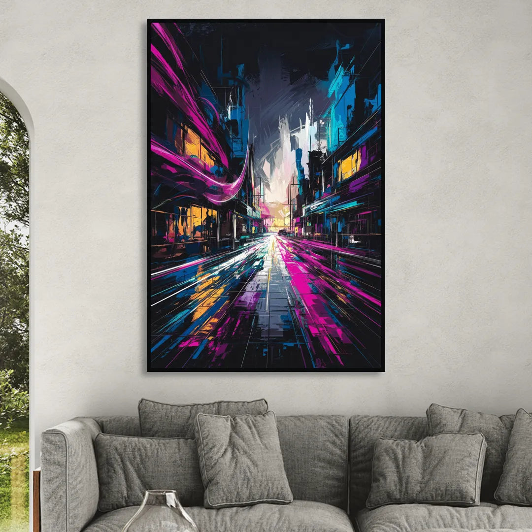 Norfolk Neon District Vibes Sitting Room - Black Canvas Wall Art