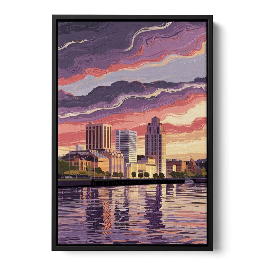 Norfolk Skyline at Sunset Front - Black Canvas Wall Art
