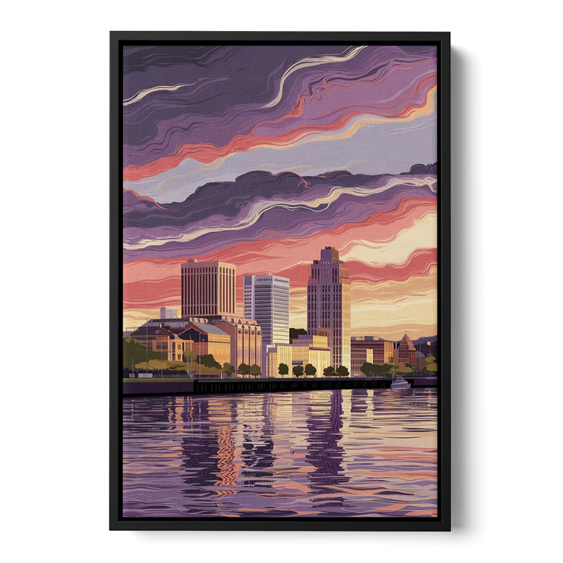 Norfolk Skyline at Sunset Front - Black Canvas Wall Art