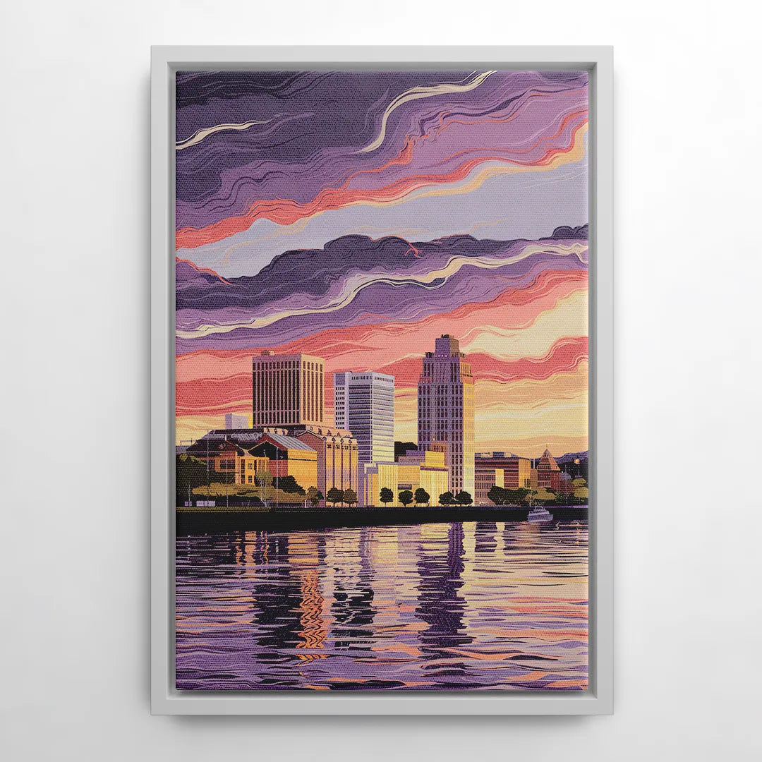 Norfolk Skyline at Sunset - White Frame Canvas