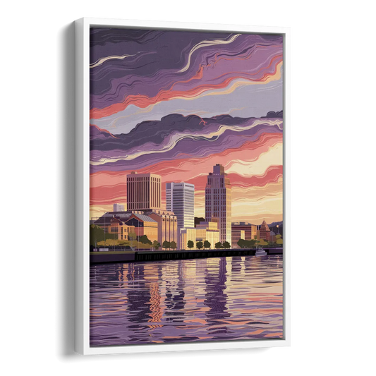Norfolk Skyline at Sunset Side - White Canvas Wall Art