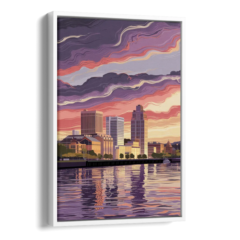 Norfolk Skyline at Sunset Side - White Canvas Wall Art