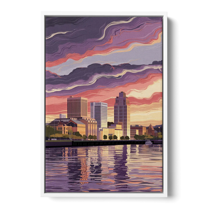 Norfolk Skyline at Sunset Front - White Canvas Wall Art