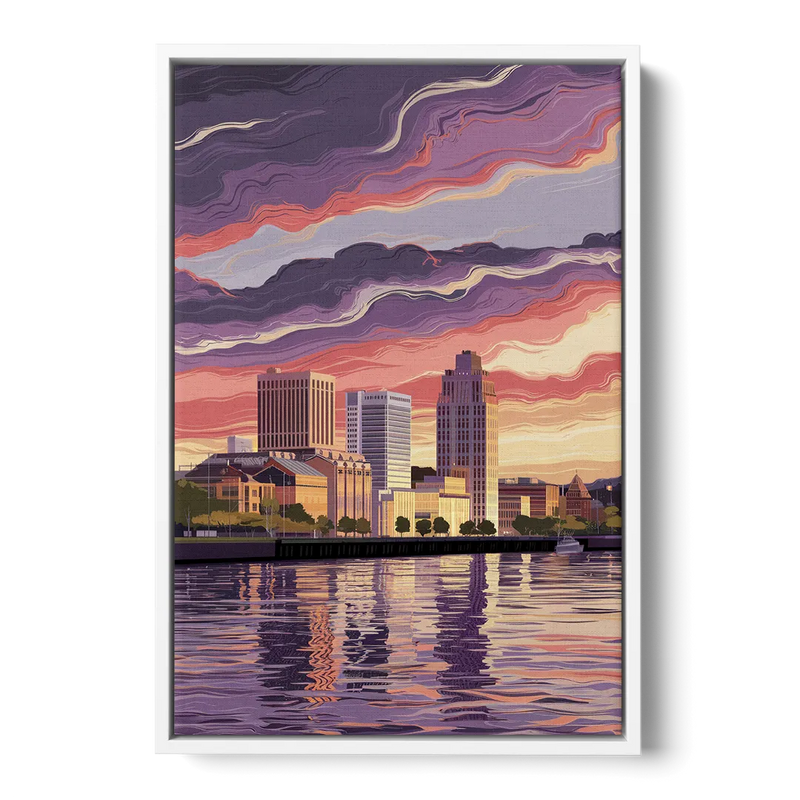 Norfolk Skyline at Sunset Front - White Canvas Wall Art