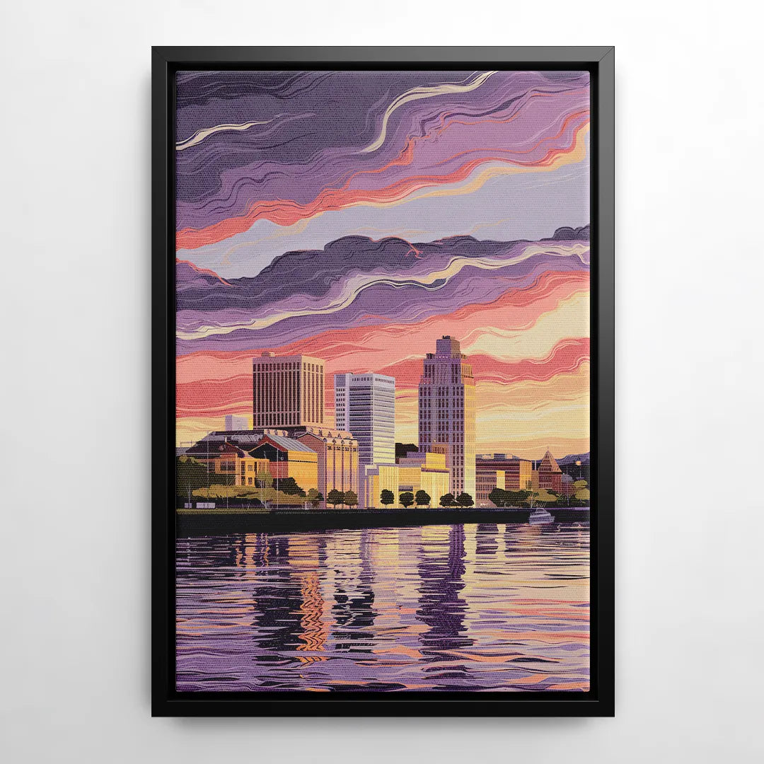 Norfolk Skyline at Sunset - Black Frame Canvas