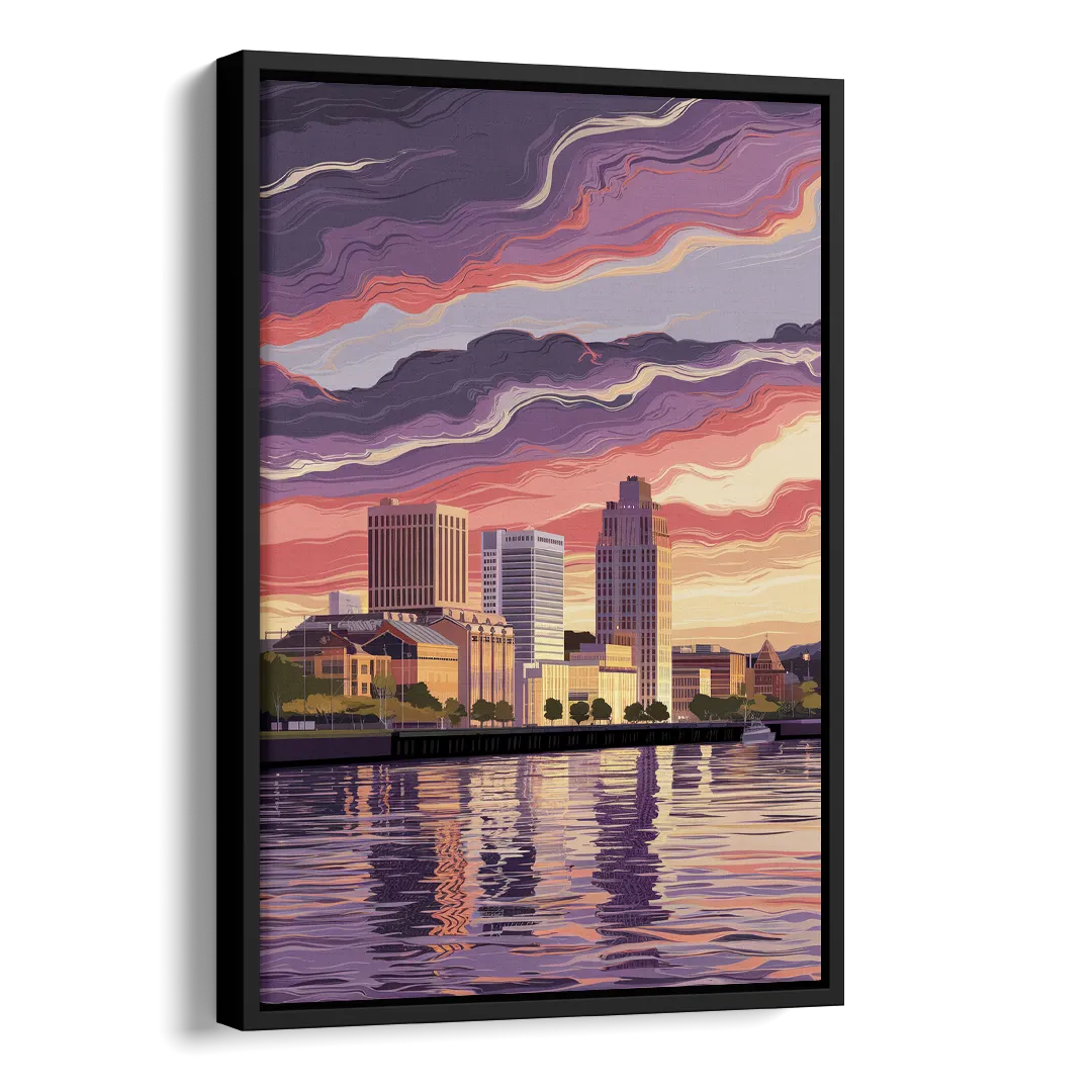 Norfolk Skyline at Sunset Side - Black Canvas Wall Art