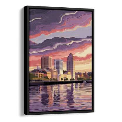 Norfolk Skyline at Sunset Side - Black Canvas Wall Art