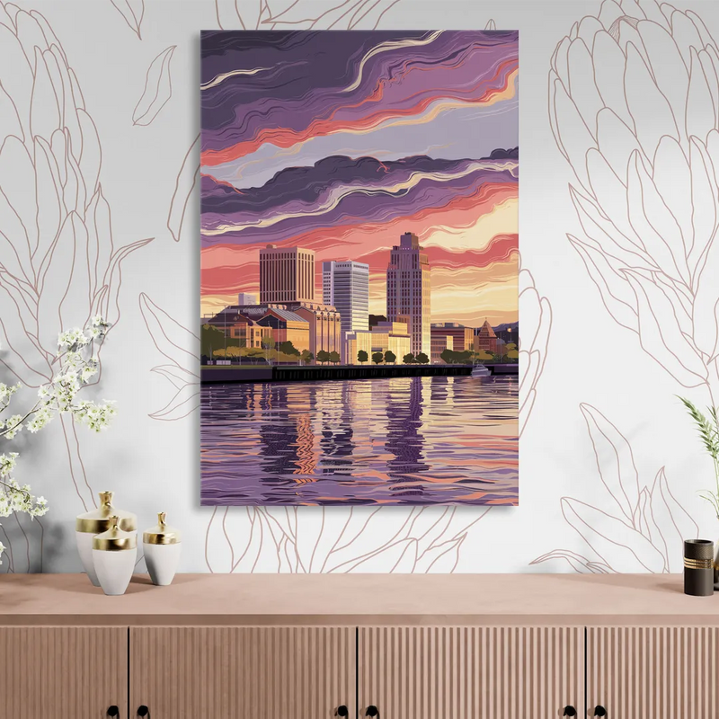Norfolk Skyline at Sunset Living Room - Canvas Wall Art