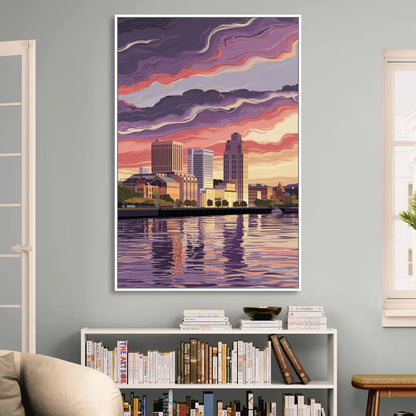 Norfolk Skyline at Sunset Sitting Room - White Canvas Wall Art