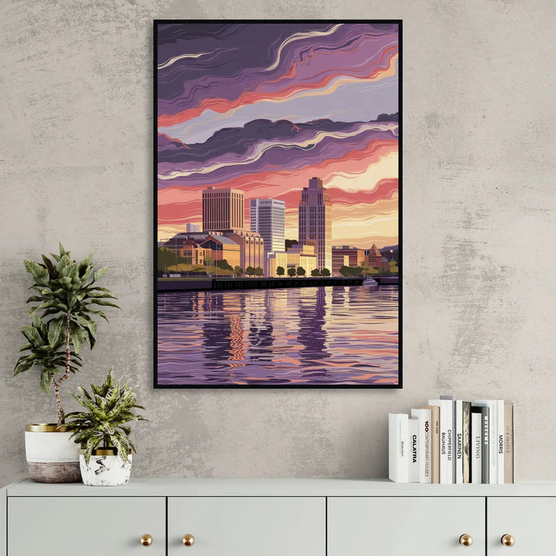 Norfolk Skyline at Sunset Sitting Room - Black Canvas Wall Art
