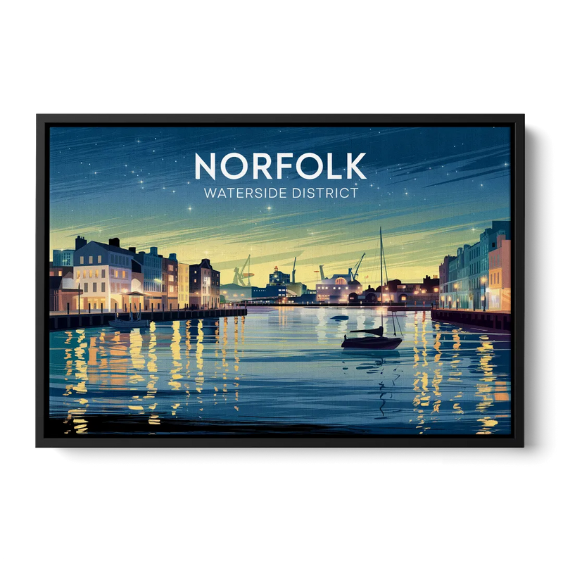 Norfolk Waterside District Front - Black Canvas Wall Art