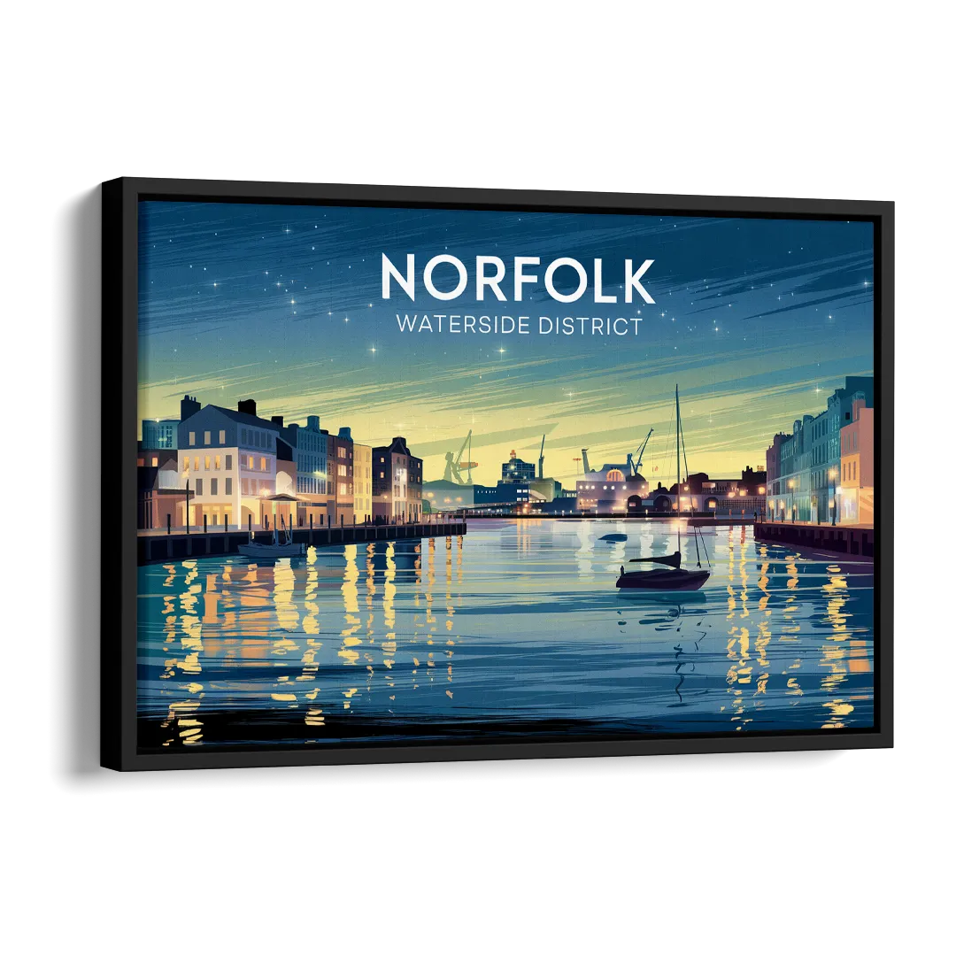 Norfolk Waterside District Side - Black Canvas Wall Art