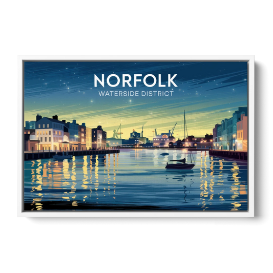 Norfolk Waterside District - White Framed Canvas Wall Art - Front