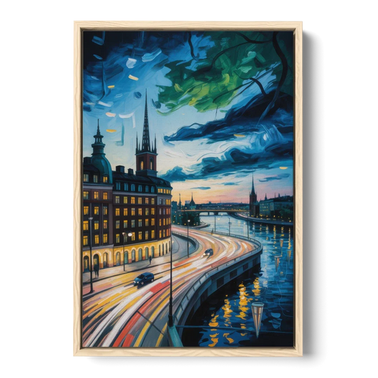 Norrmalm Nights - Oak Framed Canvas Wall Art - Front