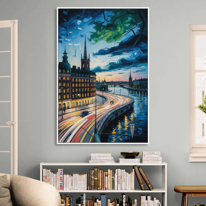 Norrmalm Nights Sitting Room - White Canvas Wall Art