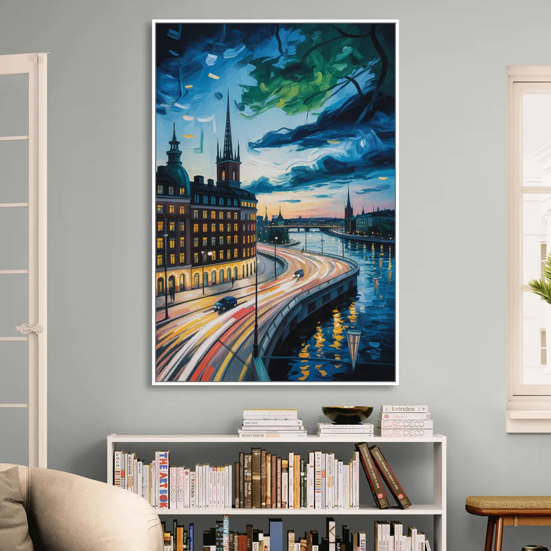 Norrmalm Nights Sitting Room - White Canvas Wall Art