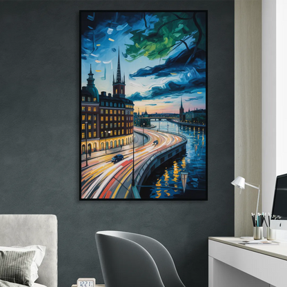 Norrmalm Nights Living Room - Black Canvas Wall Art