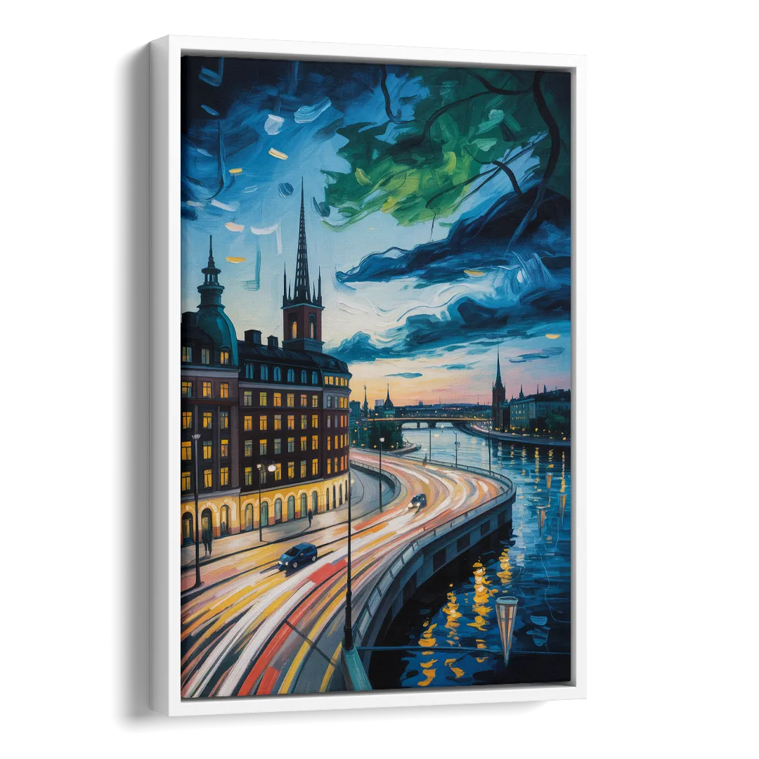 Norrmalm Nights Side - White Canvas Wall Art