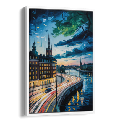Norrmalm Nights Side - White Canvas Wall Art
